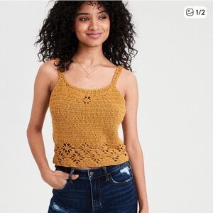 American Eagle Outfitters Mustard Crochet Tank, Small